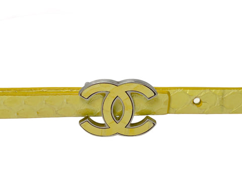 Chanel Fluorescent Yellow Python Embossed Belt with Logo Buckle, B12C, 28W