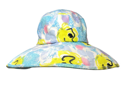 Chanel Blue Floral Print Sun Hat, SS97, Size 57 (US M)  (Front)