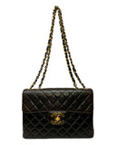Chanel Black Lambskin, XL Flap bag with Gold Chain, 1997