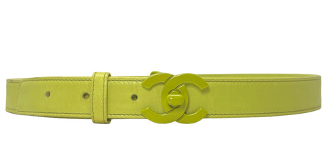 Chanel Chartreuse Kid Leather Belt  with Turnlock Logo Buckle, 26 -28 W