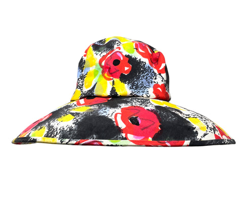 Chanel Red Floral Print Sun Hat, SS97, Size 57 (M) Front