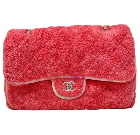Chanel Raspberry Terry Cloth Quilted Maxi Flap Bag, 2020, OS