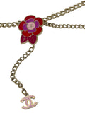 Chanel Pink Camellia Chain Belt with Dangling Logo Charms, SS05, 25" - 27"