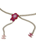 Chanel Pink Camellia Belt with Dangling Logo Charms, SS05, 25" - 27"