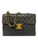 Chanel Black Lambskin, XL Flap bag with Gold Chain, 1997
