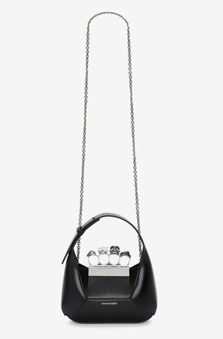 Alexander McQueen Mini Jewelled Hobo In Leather Black Leather Brass Knuckle Mini 'Hobo' Bag with Chain Strap