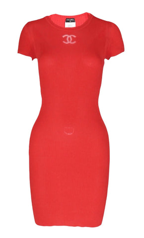 Chanel Blood Orange Knitted Mini Dress With Sheer Logo, 2010, Size US 4