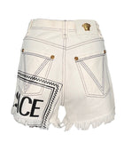 Versace Logo White, Denim Cut-off Shorts, SS19, 25" W