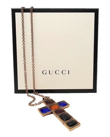 Gucci Multicolor Byzantine Cross Pendant Necklace, 2019, OS