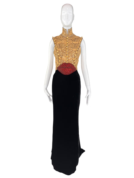 Jean Louis-Scherre "Lips" Embellished and Velvet Couture Gown, AW03/4, 2 EU